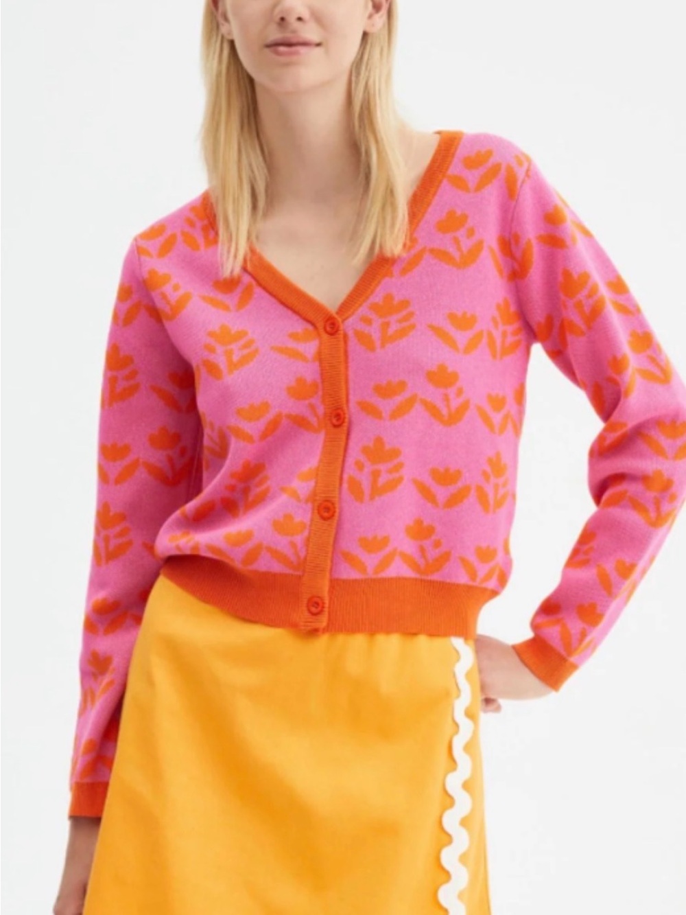 Compania Fantastica pink orange floral knit cardigan size S